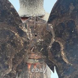 Antique Hand Carved Angel Figure with Metal Wings Folk Art Santos Spanish Colonial