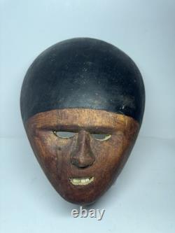 Antique Hand-Carved Brown Wood Tribal Mask Latin American Indigenous Folk Art