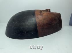 Antique Hand-Carved Brown Wood Tribal Mask Latin American Indigenous Folk Art