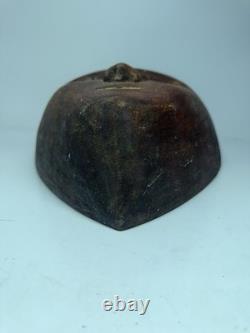 Antique Hand-Carved Brown Wood Tribal Mask Latin American Indigenous Folk Art