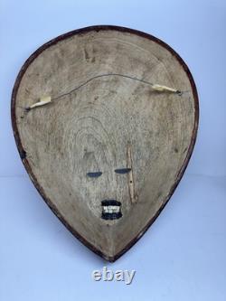 Antique Hand-Carved Brown Wood Tribal Mask Latin American Indigenous Folk Art