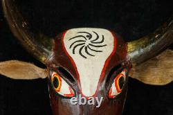 Antique Hand Carved Bull Torito Traditional Wooden Dance Mask from Guatemala