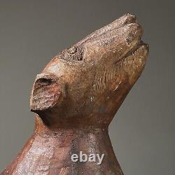 Antique Hand Carved Folk Art Howling Dog Sculpture