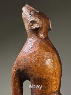 Antique Hand Carved Folk Art Howling Dog Sculpture