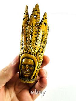 Antique Hand Carved Folk Art Native American Horn UNUSUAL