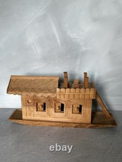 Antique Hand Carved Noah's Ark (folk art biblical tramp art houseboat nautical)