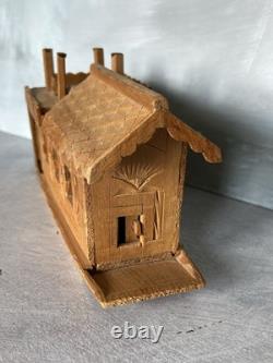 Antique Hand Carved Noah's Ark (folk art biblical tramp art houseboat nautical)