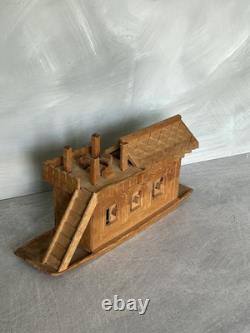 Antique Hand Carved Noah's Ark (folk art biblical tramp art houseboat nautical)