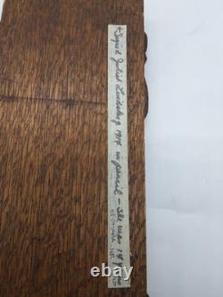 Antique Hand Carved Oak Book Slide 1914 Signed Juliet Lindskog Omaha NE Folk Art