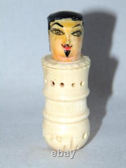 Antique Hand Carved Painted FOLK ART Man WithGoatee, Sewing Thread Winder
