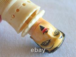 Antique Hand Carved Painted FOLK ART Man WithGoatee, Sewing Thread Winder