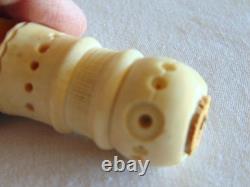Antique Hand Carved Painted FOLK ART Man WithGoatee, Sewing Thread Winder