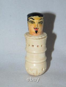 Antique Hand Carved Painted FOLK ART Man WithGoatee, Sewing Thread Winder