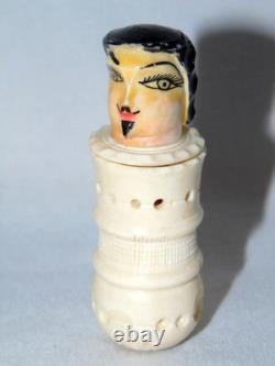 Antique Hand Carved Painted FOLK ART Man WithGoatee, Sewing Thread Winder