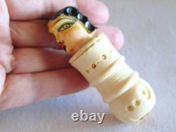 Antique Hand Carved Painted FOLK ART Man WithGoatee, Sewing Thread Winder