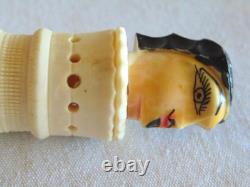 Antique Hand Carved Painted FOLK ART Man WithGoatee, Sewing Thread Winder
