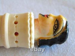 Antique Hand Carved Painted FOLK ART Man WithGoatee, Sewing Thread Winder