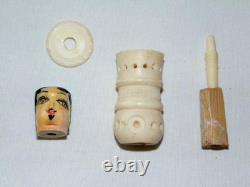 Antique Hand Carved Painted FOLK ART Man WithGoatee, Sewing Thread Winder