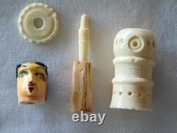 Antique Hand Carved Painted FOLK ART Man WithGoatee, Sewing Thread Winder