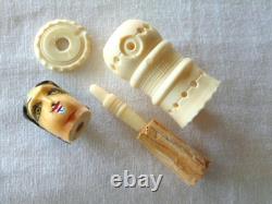 Antique Hand Carved Painted FOLK ART Man WithGoatee, Sewing Thread Winder