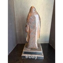 Antique Hand Carved Polychrome Wood Religious Saint Statue Folk Art Figurine
