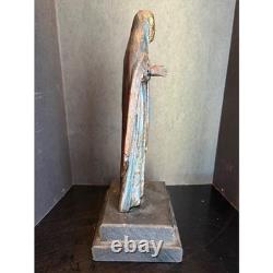 Antique Hand Carved Polychrome Wood Religious Saint Statue Folk Art Figurine