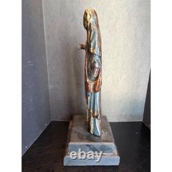 Antique Hand Carved Polychrome Wood Religious Saint Statue Folk Art Figurine