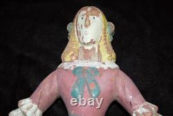 Antique Hand Carved Primitive Folk Art Sculpture Girl Pink Dress 17 Painted #49