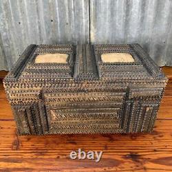 Antique Hand Carved TRAMP SEWING BOX Folk Art Sculpture Repurposed Large