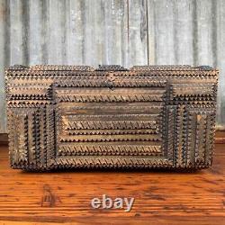 Antique Hand Carved TRAMP SEWING BOX Folk Art Sculpture Repurposed Large