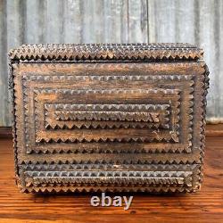 Antique Hand Carved TRAMP SEWING BOX Folk Art Sculpture Repurposed Large
