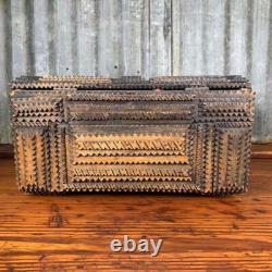 Antique Hand Carved TRAMP SEWING BOX Folk Art Sculpture Repurposed Large
