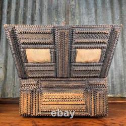 Antique Hand Carved TRAMP SEWING BOX Folk Art Sculpture Repurposed Large
