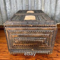 Antique Hand Carved TRAMP SEWING BOX Folk Art Sculpture Repurposed Large