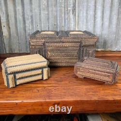 Antique Hand Carved TRAMP SEWING BOX Folk Art Sculpture Repurposed Large