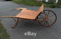 Antique Hand Carved Wheelbarrow Wrought Iron Carriage Type Folk Art Primitive