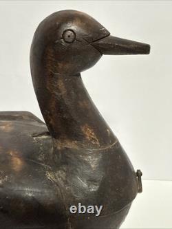 Antique Hand Carved Wood Duck on Wheels Folk Art Secret compartment/Read