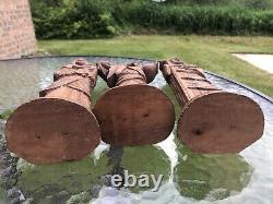 Antique Hand Carved Wood Folk Art Mary Joseph & Jesus Statues Christian Blessed