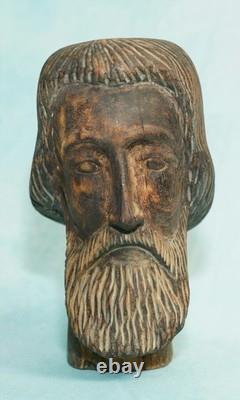 Antique Hand Carved Wood Head Saint Apostle Santos Folk Art Figure 9 Inches
