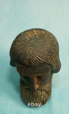 Antique Hand Carved Wood Head Saint Apostle Santos Folk Art Figure 9 Inches