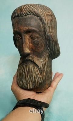 Antique Hand Carved Wood Head Saint Apostle Santos Folk Art Figure 9 Inches