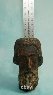 Antique Hand Carved Wood Head Saint Apostle Santos Folk Art Figure 9 Inches
