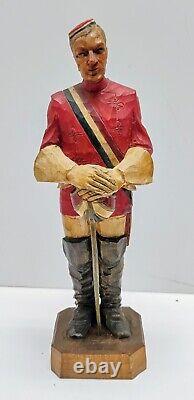 Antique Hand Carved Wood Painted Soldier War Red Statue Figurine German Folk Art