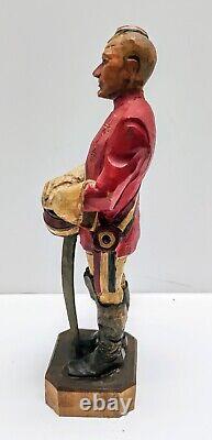 Antique Hand Carved Wood Painted Soldier War Red Statue Figurine German Folk Art
