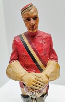 Antique Hand Carved Wood Painted Soldier War Red Statue Figurine German Folk Art