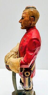 Antique Hand Carved Wood Painted Soldier War Red Statue Figurine German Folk Art