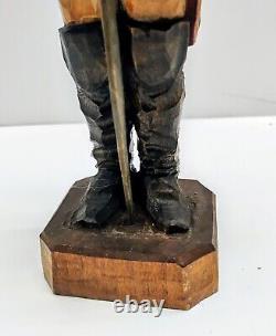 Antique Hand Carved Wood Painted Soldier War Red Statue Figurine German Folk Art