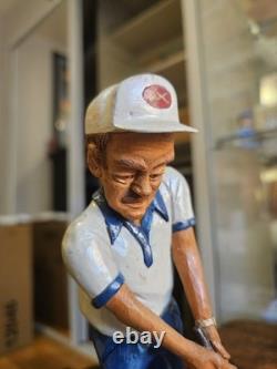 Antique Hand Carved Wood The Golfer Folk Art Sculpture Figure Signed 7 1979