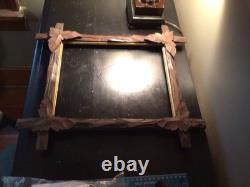 Antique Hand Carved Wooden Arts & Crafts Folk Art Picture Frame Leaves
