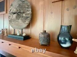 Antique Hand Carved Wooden Basket Weave Folk Art Americana Vessel With Lid 1890s